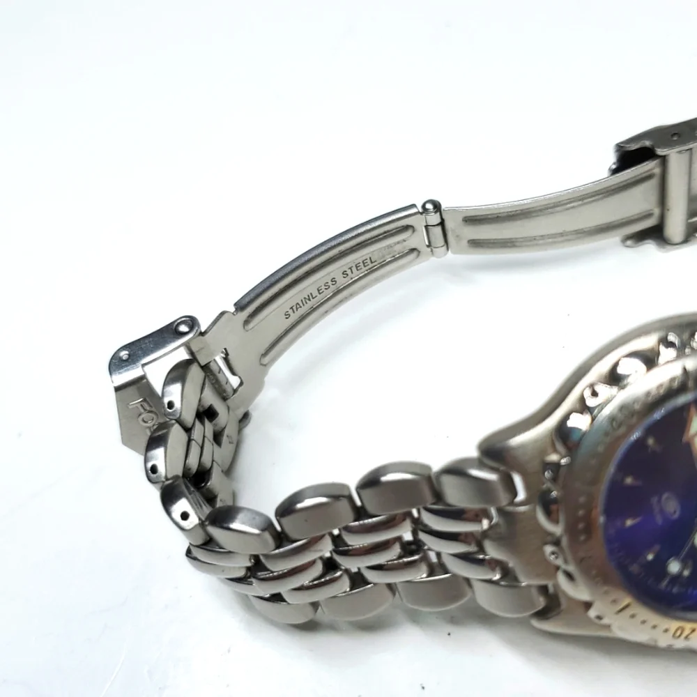 Vintage Fossil Blue AM-3099 Blue Dial Silver Watch